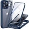TIESZEN Compatible with iPhone 15 Pro Max Case, [Dustproof Design] Full-Body Rugged Shockproof Hard Phone Case with Built-in 9H Tempered Glass Screen Protector and 2X Camera Lens Protector, Dark Blue