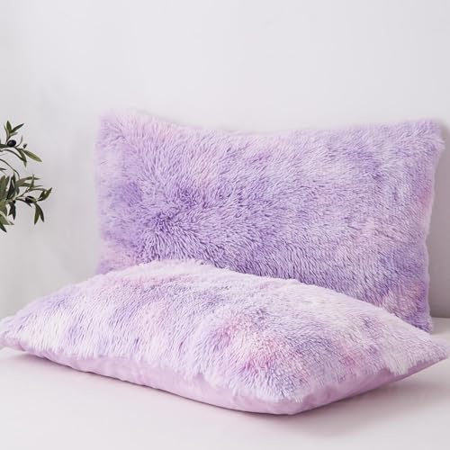 Freyamy Kissenbezug 40x80 2erSet Violett Kunstpelz Flanell Kopfkissenbezug | Flauschige Kissenbezüge Cashmere Touch, Plüsch Kissenhülle Warme, Zierkissenbezug, ÖKO-TEX Kissenbezug mit Reißverschluss