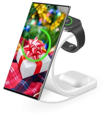 MMOBIEL Wireless Charging Station Compatible with iPhone, Apple Watch and AirPods – 3-in-1 Wireless Charger Stand 18W – Magnetic Fast Charging Dock Compatible with Qi Magsafe – White