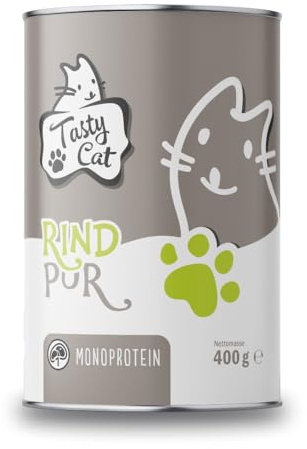 Tasty Cat Nassfutter für Katzen Mono Rind pur 6 x 400g. | getreidefrei | zuckerfrei | Monoprotein