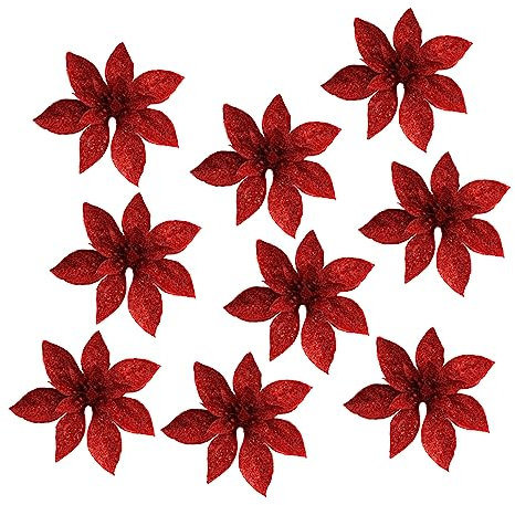 ifundom 9st Pulverisierte Zwiebel Weihnachtsblumen Glitzernder Weihnachtsstern Weihnachtsgirlanden Blühen Weihnachtsstern Kunstblumen Christbaumschmuck Plastik 16c Blumenarrangement Blitz