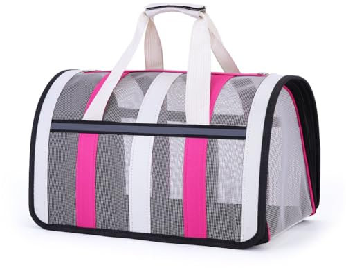 Treer Sac Transport Chat, Sac de Transport pour Chat Respirant et Pliable, Cage transport chats et chiens, Sac Chat Transport, Cage de Transport Chat pour Petit Chien, Chat (40*27*24cm,rose rouge)