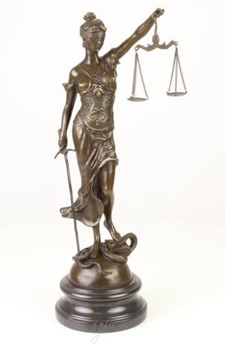 JS Garten Deko Bronzefigur Bronzeskulptur Bronze Justitia auf Marmorsockel H 45 cm Göttin der Gerechtigkeit Figur