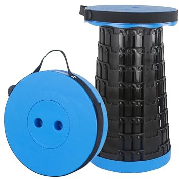 huruirui Tragbarer Klapphocker Faltbar Teleskophocker Leichte Campinghocker Einziehbar Leicht Robust Einstellbar für Draussen Angeln Wandern Drinnen Küche BBQ (Blau+Schwarz, Belastung 440lbs/200KG)