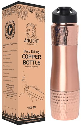 ANCIENTIMPEX Pure Copper Water Bottle Sipper | 1000 Ml (33.81 FL Oz) Leak-proof Copper Bottle for Ayurvedic Health & Hydration