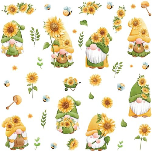 craspire 8 Blatt Zwerg-Wandaufkleber, Zwerg-Aufkleber, Sonnenblume, Pflanze, Biene, Fensteraufkleber, PVC, Wasserdicht, Selbstklebende Wandaufkleber, Abnehmbar, Für Fensterdekoration, Treppenhaus