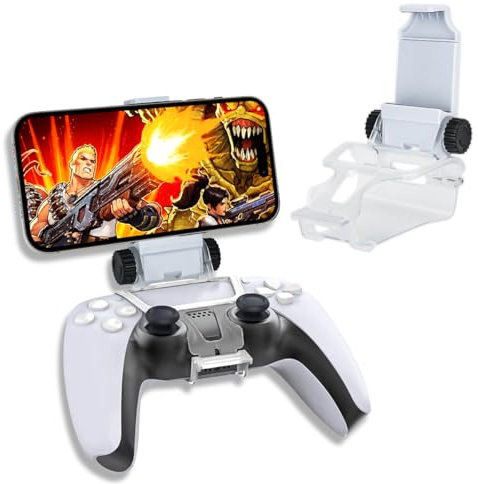 Soporte para Teléfono Compatible con PS5, Abrazadera para Juegos Móviles, Soporte Plegable, Clip Ajustable para Teléfono, Blanco