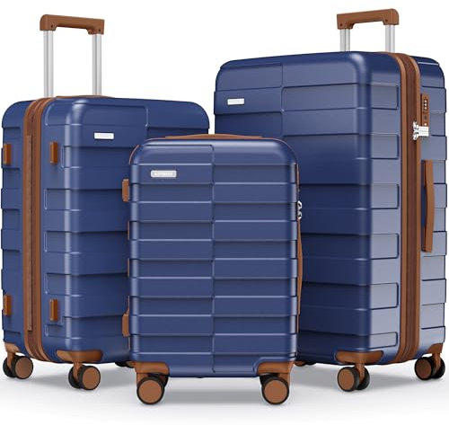 Vipbox Kofferset 3 Teilig Hartschale (3 Jahre VIP-Service) Leicht 100% Polycarbonat Ultra-Langlebige Erweiterbar Trolley Handgepäck Reisekoffer mit Rollen und TSA Schloss, Klassisches Blau