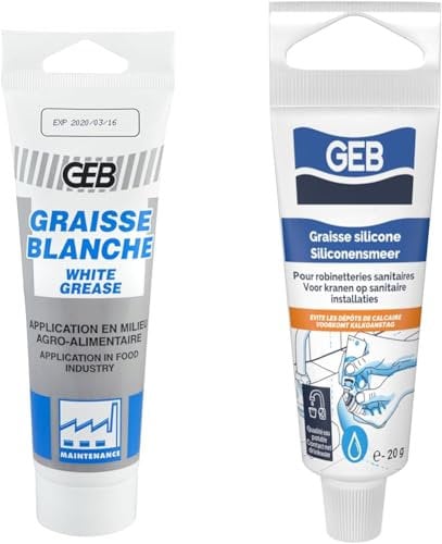 GEB Graisse blanche sans savon, spécial contact alimentaire pour lubrification des articulations & 3283985155195 Graisse Silicone de Contact spécial Eau Potable pour lubrifier la robinetterie