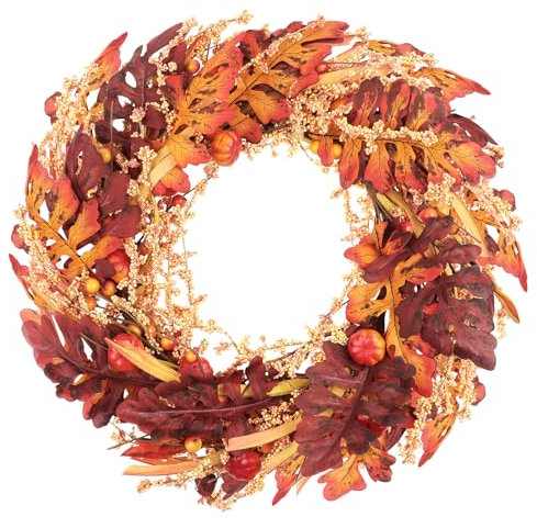 Larber Ghirlanda Autunnale per Porta,45 cm Ghirlande Autunnali con Mini Zucche Bacche Foglie Autunnali, Ghirlanda Autunno per Decorazione Porta Ingresso,Addobbi Autunno