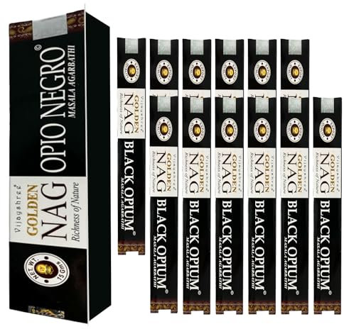 Vijayshree Golden Nag Black Opium Masala Agarbatti - 12 Packungen mit insgesamt 240 Stäbchen - Aromatisch duftende Räucherstäbchen für Zuhause