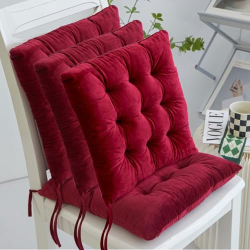 BaoTom 2er/4er Set Stuhlkissen 40 x 40cm Sitzkissen mit Bändern Einfarbige Auflagen für Stühle Kristall Samt Sitzkissen Weicher PP Baumwolle Bodenkissen Esszimmerstuhlkissen(A-Wine Red,4PC*40*40*7cm)