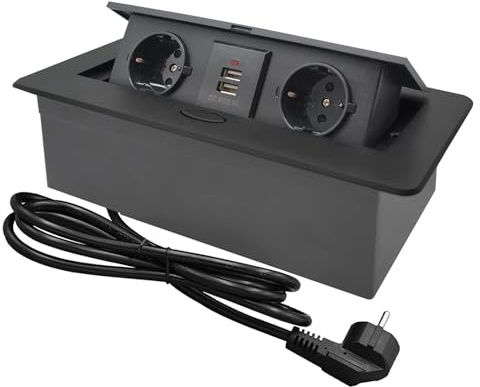 CHENGPI Bloc Multiprise Escamotable pour Encastrer, Plan de Travail,Bureau de Prise Pop-up caché avec 2 Prises et 2 Ports USB Connection Box