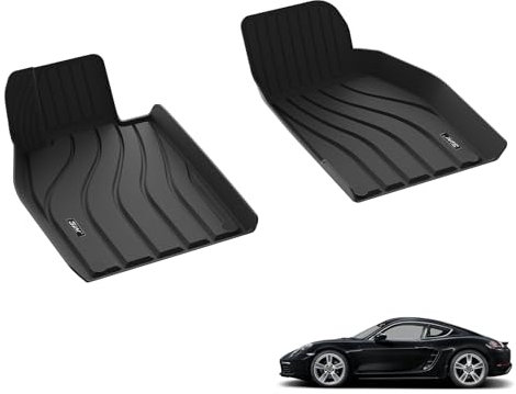 3W Fußmatten für Porsche 718 Boxster/Cayman/Spyder 2016-2025, TPE Allwetter Maßgeschneiderte Gummimatten für Porsche 718 1. und 2. Reihen Komplettset Auto Fussmatten Zubehör, Schwarz Antirutschmatten