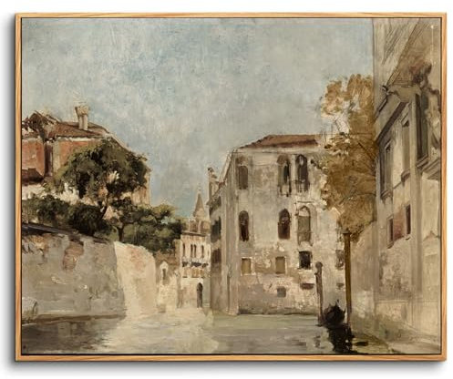 hyidecorart Vintage Leinwand Bilder mit Rahmen Holz, 30x40 cm Klein Wandbilder Wohnzimmer Kanal von Venedig Stadtbild, Modern Wanddeko Schlafzimmer Gemälde Desktop Badezimmer Büro Zimmer Esszimmer