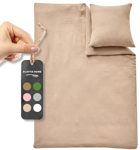 ALAVYA HOME® Kinderbettwäsche 135x200 2 teilig | ÖkoTex Zertifiziert & für Allergiker geeignet | Musselin Bettwäsche Kinder Set mit je 1 Bettbezügen 200 x 135 & 1 Kissenbezügen 40x60 | Braun