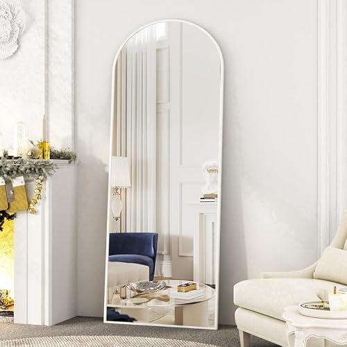 Boromal Bogen Ganzkörperspiegel mit Weiß Metallrahmen 160x50cm Ganzkörperspiegel Standspiegel Weiß Spiegel Groß Bodenspiegel Ganzkörper Wandspiegel Weiß für Schlafzimmer Wohnzimmer