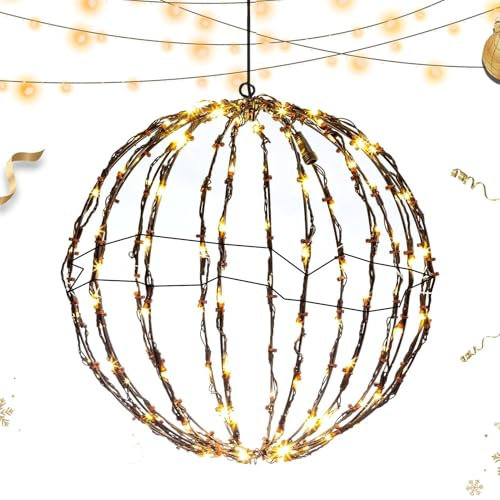 Weihnachtsbeleuchtung Kugel | LED Lichterkette Kugeln | 40 Cm Faltbare Metallkugellichter | Dekorative Gartenleuchten, Hängende Außenleuchte Ornament Für Hof, Hochzeit, Terrasse, Garten(Warmweiß)