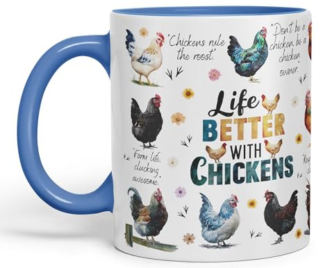 Vixar Life Better with Chickens Joke sarkasm Sarcastic Ceramic Coloured Mug Cup for Tea Coffee Hot Brew 330ml 11Oz Gift (C Blue)