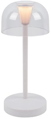 MÜLLER-LICHT LED-Tischleuchte Poppy White für Innen- und Außenbereich, transparenter Lampenschirm, Akku, warmweißes Licht (2500 K), stufenlos dimmen mit Touch-Schalter, IP54 Wasser- und Staubgeschützt