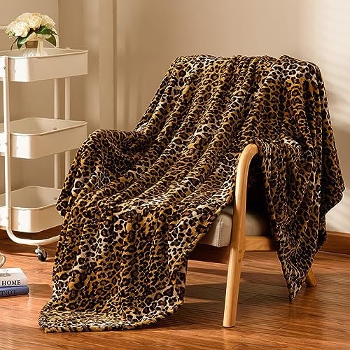Excervent Flanell-Fleece-Überwurfdecke, 3D-Leopardenmuster, 300 g/m², leichte Geparden-Decke für Couch, Sofa, Bett, superweiche, gemütliche, warme Decken, 127 x 101,6 cm, Braun