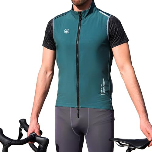 IMPALAPRO Fahrradweste Herren Softshell Winddichte und Atmungsaktive Radweste Herren für Rennrad & MTB – Ultraleichte Fahrrad Weste Herren mit Reflektoren & Taschen (L, Dunkelgrün)