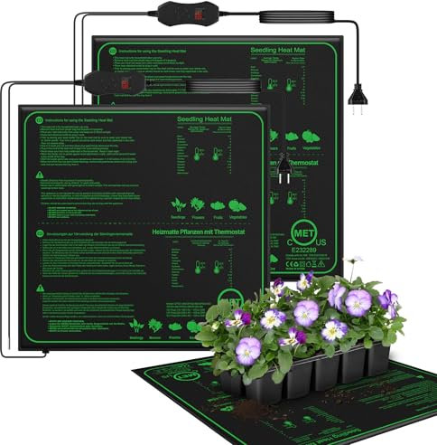 Mojimdo 70W Heizmatte Pflanzen mit Thermostat - Schnelle Erwärmung, Feuerschutz, Wärmematte zur Keimung und Temperatur-Regulierung, ideal für Sämlinge, Haustiere und Reptilien (70W - 2er Pack)
