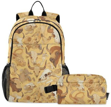 miaozhen Mochila de esqueleto amarillo vaca para niños con lonchera y fiambrera, bolsa escolar y lonchera para niños de 8 a 10 años, Esqueleto amarillo vaca, 1 size, Mochilas Daypack