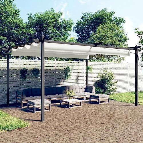 Pergola da Giardino con Tetto Retrattile 4x3 m Crema,Pergolato Retrattile da Giardino in Acciaio con Telo Impermeabile e AntiUV per Ombra e Privacy Vita all'aperto
