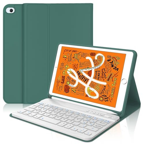 JADEMALL Coque Clavier pour iPad Mini 5/4/3/2/1 7.9, AZERTY Français Clavier Magnétique Détachable Bluetooth pour iPad Mini 5/4/3/2/1 7.9, Vert foncé