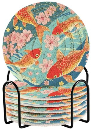 Lot de 6 sous-verres vintage japonais Ukiyo-e avec support pour boissons Homedecor