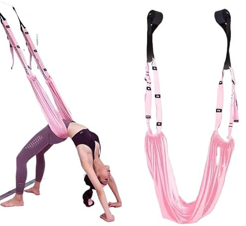 Aerial Yoga Schaukel mit verstellbaren Gurten - Home Gym Fitnessgeräte für Flexibilität, Stretching, Inversionstraining - Inklusive Tragetasche (Rosa)