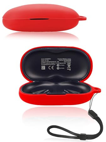 Custodia protettiva per auricolari wireless QCY T30 Air, custodia in silicone morbido con cordino, delicata sulla pelle e resistente, colore: rosso