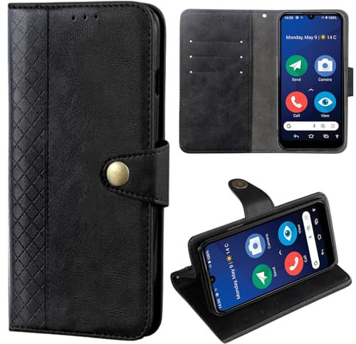 MEMELOKA Coque pour Doro 8200/8100/8100 Plus, TPU Antichoc Interne et Premium Flip PU Étui de Protection avec Emplacements Cartes[Fermeture Magnétique][Fonction Support] - Noir