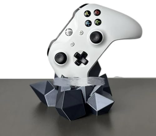 Soporte para gamepad de cristal impreso 3D - Soporte geométrico universal para PS5, PS4, Xbox Series X/Switch Pro, estante de exhibición para streamers y coleccionistas (negro y plateado, PS5)