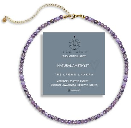 SIMPLÍ BASIC Natural Healing Gemstone 4mm Bead Necklace | Womens & Mens Beaded Fashion Jewellery | Inc Gift Box