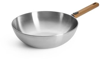 Woll – Logic Steel Wok- und Rührpfanne Ø 30 cm, 10 cm hoch – Edelstahl Wok Induktion, PFAS-frei – mit abnehmbarem Holzstiel – für alle Herdarten, robust & langlebig