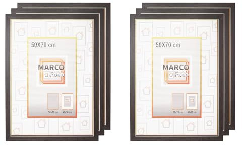 MARCOFOTO Set de 6 Marcos de Fotos - Marco Para Cuadros - Marco de Fotos - Marco Foto - Marcos Cuadros - Marcos Fotos Pared con Plexiglas - Marco Fotos - Marcos Madera MDF Marron Oscuro - 50X70