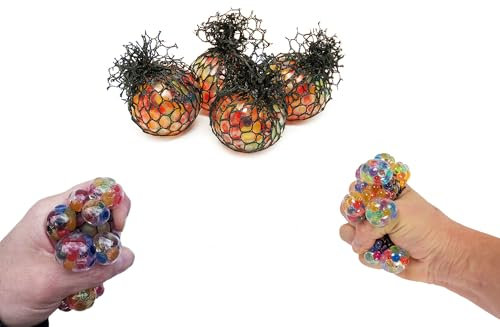 jameitop® 4er Set Stressbälle in Regenbogenfarben – Anti-Stress Bälle mit Netz für Erwachsene & Kinder, Ø 6 cm – Ideal zur Stressreduktion, Konzentration & Entspannung Quetschball