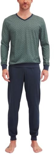 CALIDA Special Bündchen-Pyjama, Schlafanzug Herren, aus 100% Baumwolle Dark Glen 52-54
