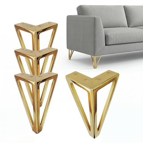 CARMOTTER 4 Stück Möbelbeine, Möbelstützfüße, Metall-Sofa-Beine, Tischfüße, Ersatz-Set dreieckiges Möbelfußdesign, Schrankfüße mit rutschfesten Pads für Stühle, Tische, Schränke (Gold)
