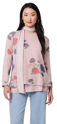 Izabel London Floral Layered Tunic Top for Women UK with Scarf, a Round Neck and Long Sleeves.