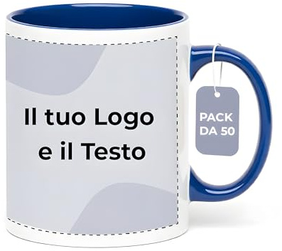 Cimpress Lot de 50 Mug Personnalisable Photo Texte, 325 ml, Bleu, Tasse A Cafe Personnalisée Prénom, Tasses d'entreprise avec son propre logo, Cadeau d'Entreprise, Collègue