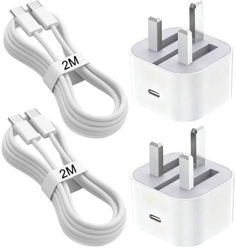 2m IPhone 17/17E/16/16E Charger, (2Pack) 20W USB C Chargers Plug Compatible for IPhone 17/16/15 Pro Max,Plus,Woven Long Fast Charging Cable Lead for iPad Pro 12.9/11,Air 5/4th,Mini 7/6th,10/11 Gen,A16