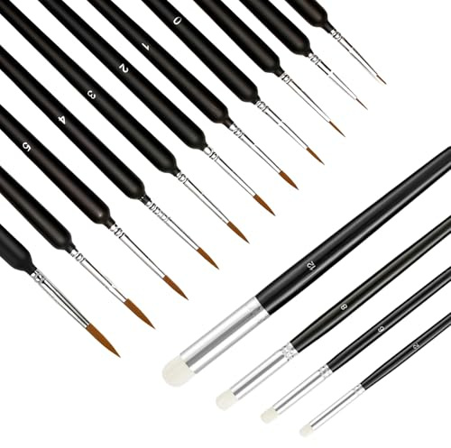FunnAura Minature Paint Brushes Drybrush Set, 15 Pcs Fine Detail Paint Brush Drybrush for Miniatures Model Painting