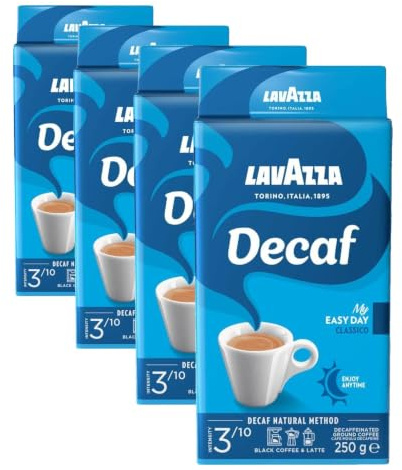 Lavazza, Caffè Decaffeinato, Café Molido Natural Descafeinado, para Cafetera Italiana, de Filtro y Francesa, con Notas de Frutos Secos, Arábica y Robusta, Intensidad 3, Tueste Medio, 250 g