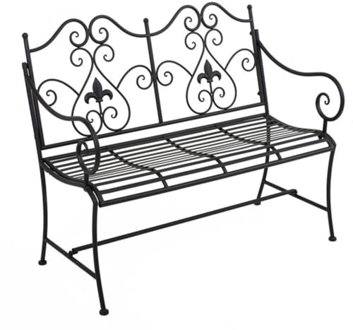 H4L Gartenbank Metall Rost-Optik 105 cm – Parkbank mit Armlehnen & Verzierungen für Garten, Terrasse & Balkon