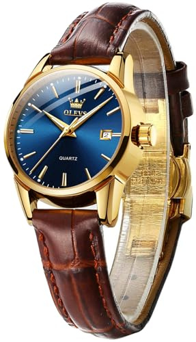 OLEVS Quarz Damen Uhr Elegante Armbanduhr Lederarmband Wasserdicht 30M Datumsanzeige Leuchtende Frauen Uhr Geschenke zum Muttertag