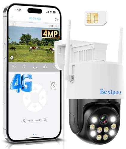 4G LTE Überwachungskamera Aussen mit SIM Karte, 4MP Kamera ohne WLAN | 24/7 Überwachung, 360° Auto-Tracking, 4MP Farbnachtsicht, KI-Erkennung, IP66, für Bauernhof, Garten, Baustelle, Parkplatz