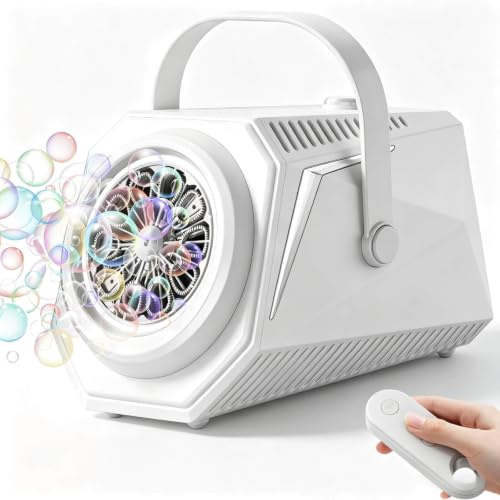 SINZONeu Macchina Bolle con Telecomando – Rotazione Auto 150°, 10 Fori 7000+ Bolle, Luce RGB, Batteria 1800mAh Type-C, Grande Serbatoio – Per Matrimonio, Compleanno, Festa all'Aperto